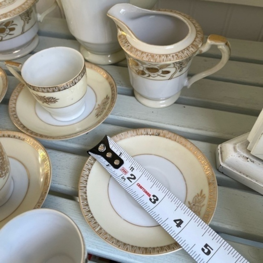 Vintage Chikaramachi Japan Tea Set Teapot, Sugar Dish, Creamer, 4 Cups & Saucers - Picture 16 of 16
